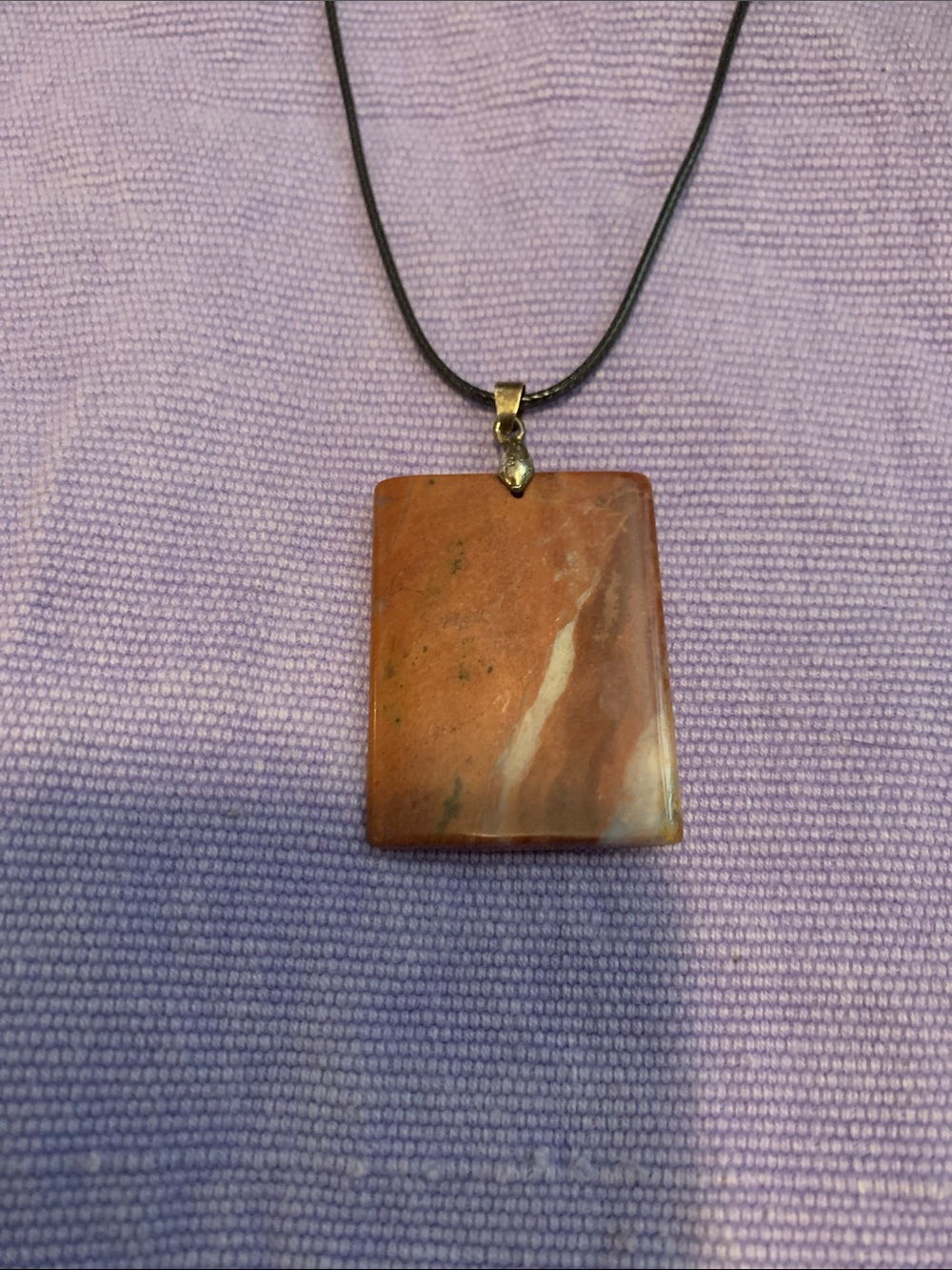Vintage Red Jasper Rectangle Stone Pendant Necklace unisex